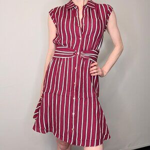 Derek Lam 10 Crosby Red Striped Dress, Size 00 — Short Sleeve Flare Shirt Dress